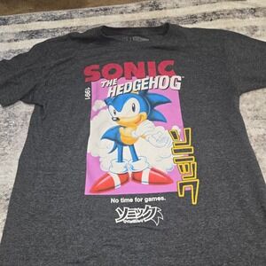 Sonic the Hedgehog Mens T-Shirt Medium Grey Graphic Retro Sega No Time For Games